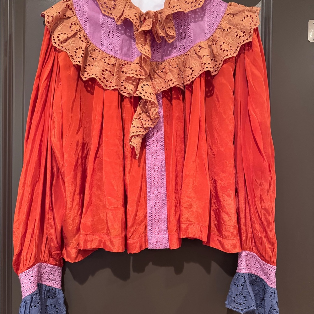 Nikki Chasin Colorblock Ruffle Blouse – Statement Boho Top